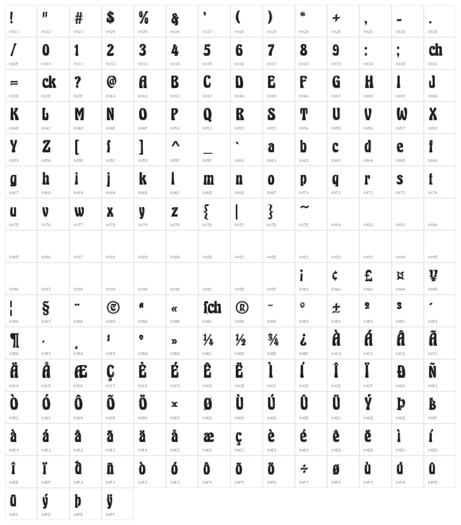 Herkules Contour Character Map