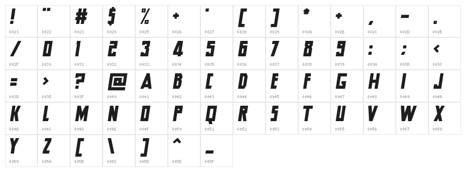 Hero Italic Character Map