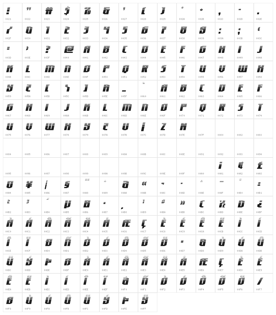 Hero Worship Halftone Italic Character Map