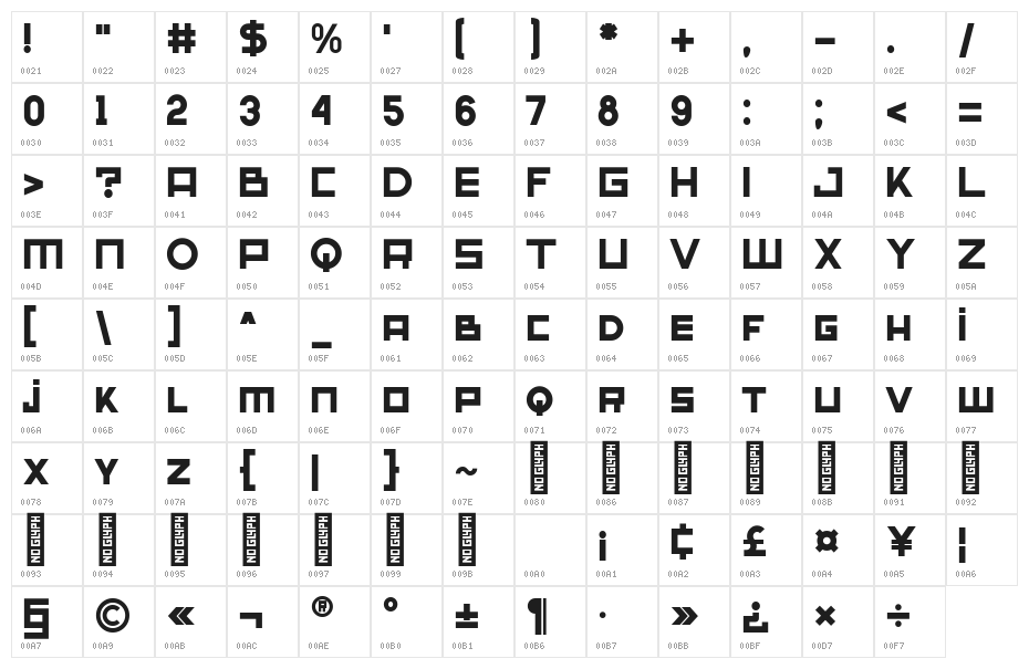 Hesia Regular Character Map