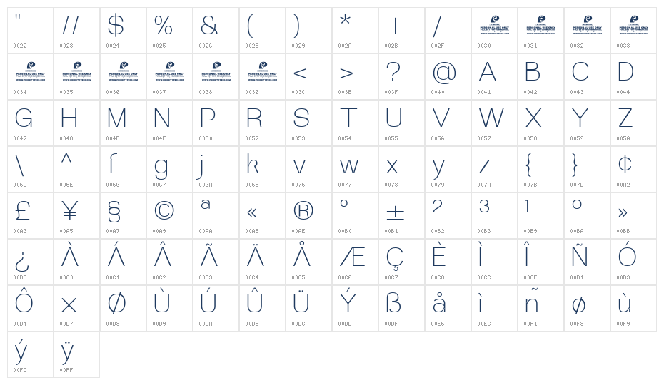 Heuvel Grotesk DEMO Extra Light Character Map