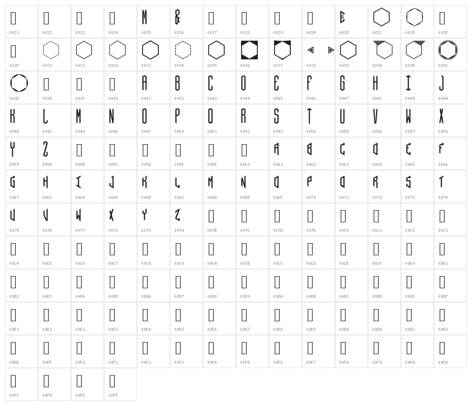 Hex monograms Character Map