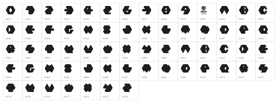 Hexafont Rounded Character Map