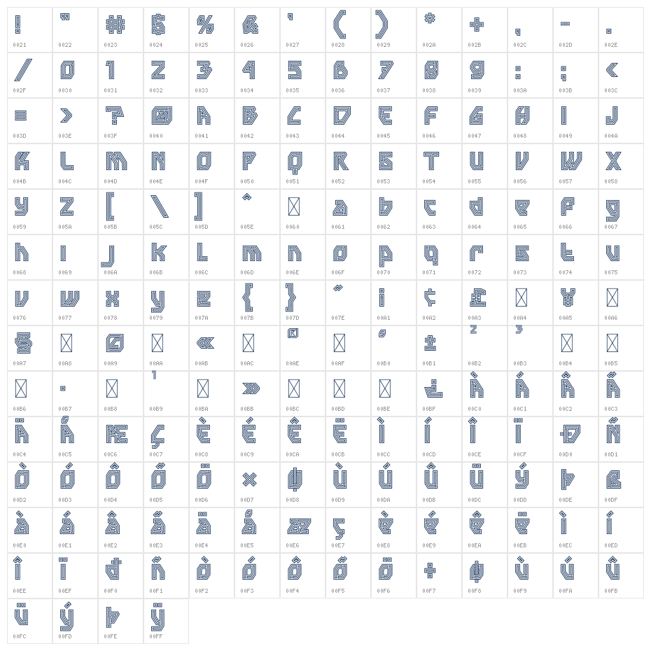 Hexaline Character Map