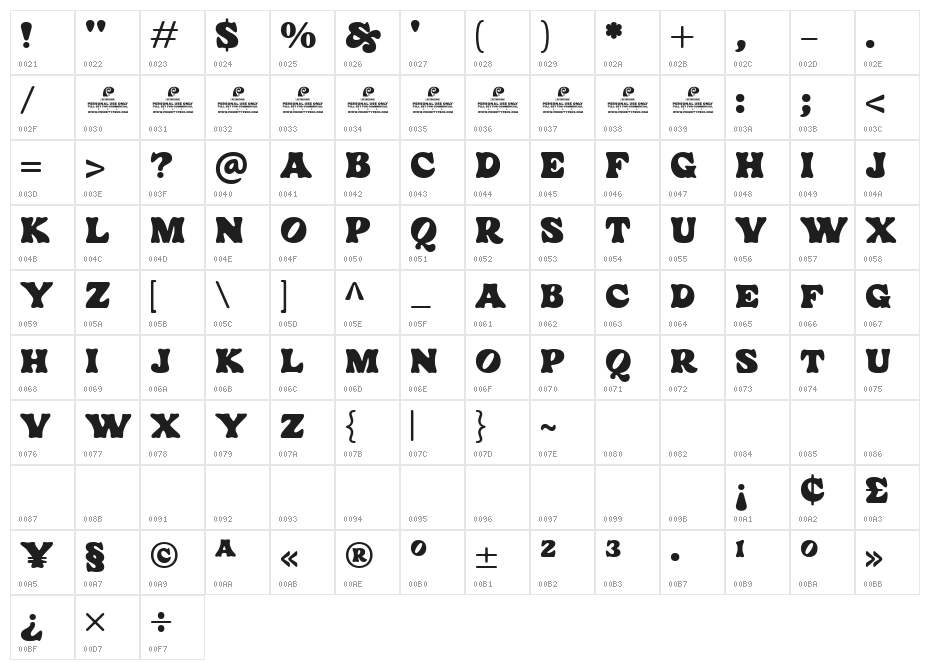 Hey Girlie DEMO Regular Character Map