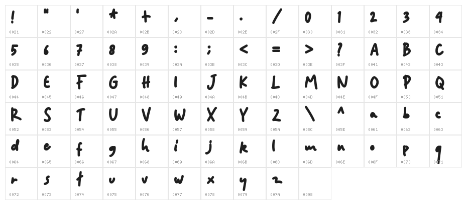 Hey Tiny DEMO Bold Character Map