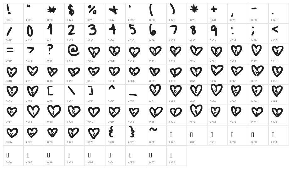 hearts love Character Map