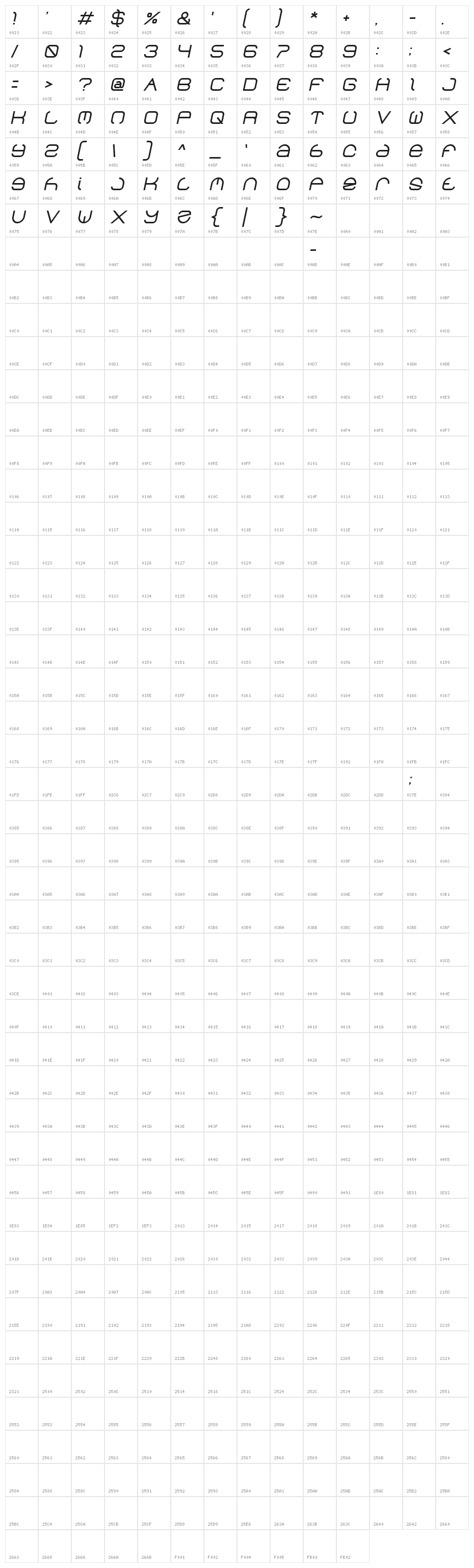 helen Italic Character Map