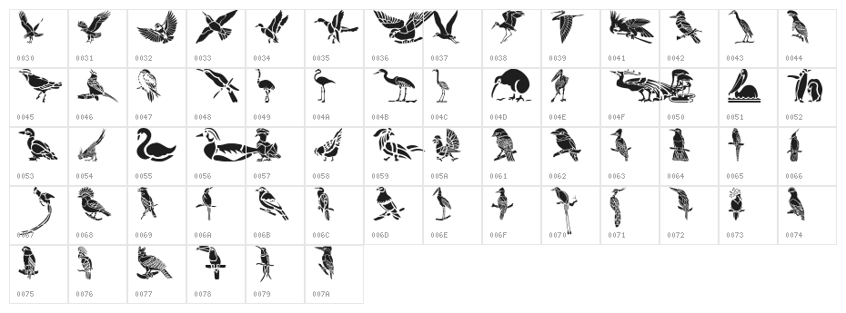 HFF Bird Stencil Character Map