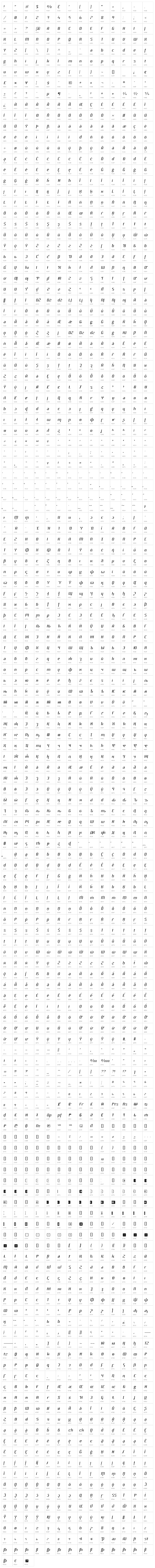 Hhenum Italic Character Map