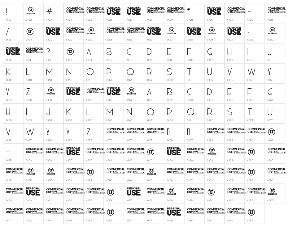 HIELO regular Character Map