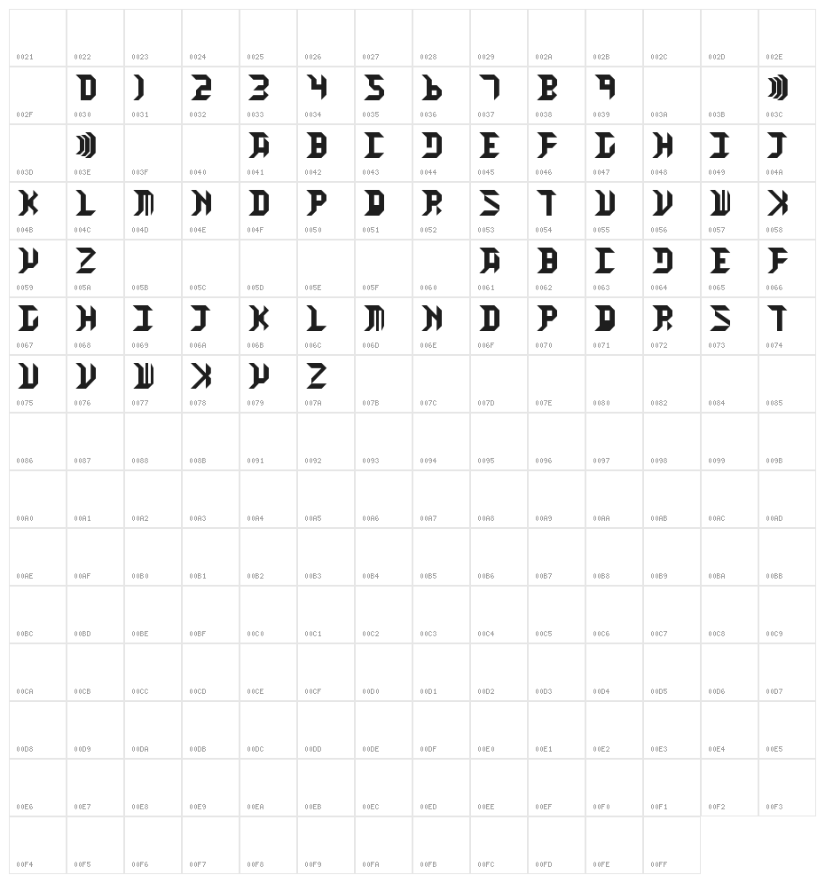 HIGH ORBIT Character Map