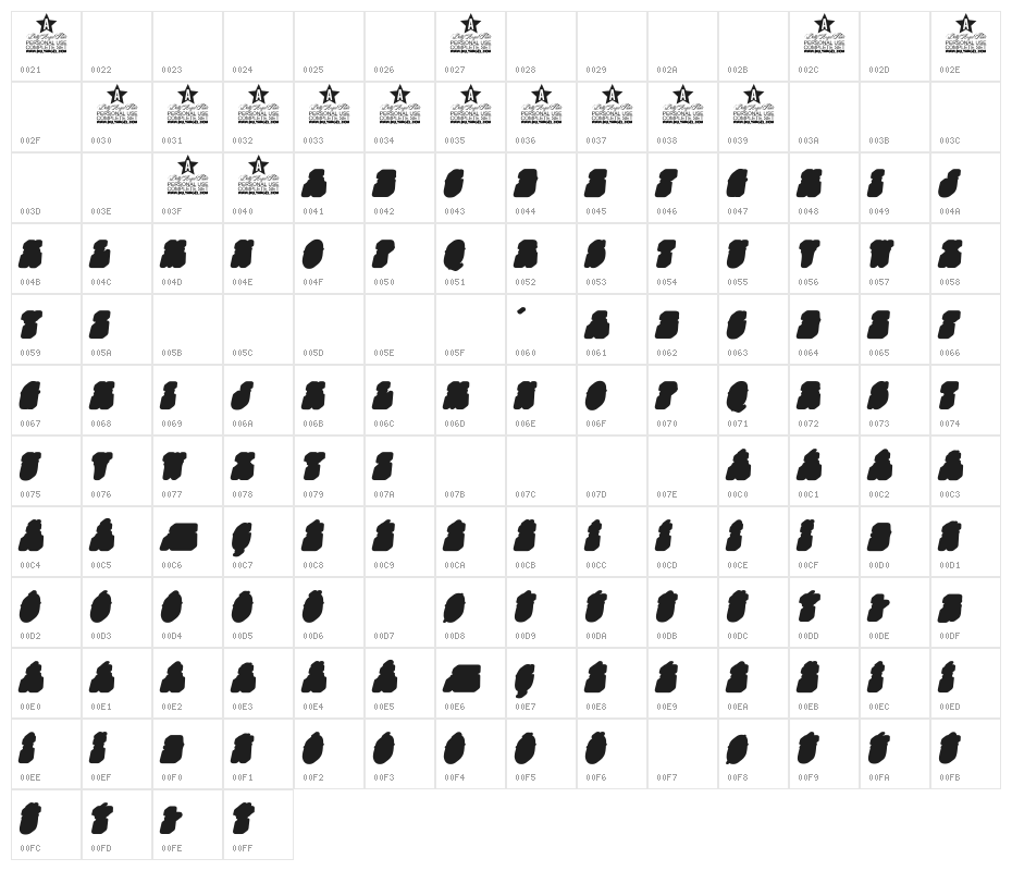 HIPPIES EXTRA ITALIC PERSONAL USE Bold Italic Character Map
