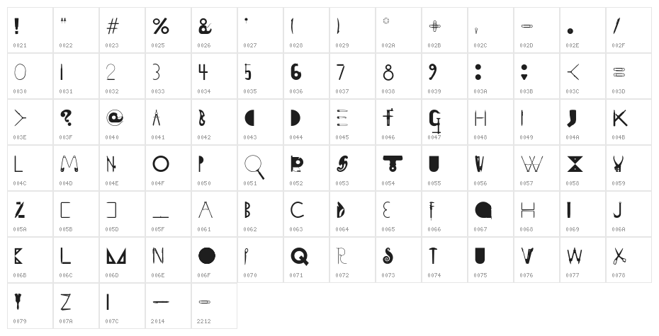 HITAGISTATIONERY Character Map