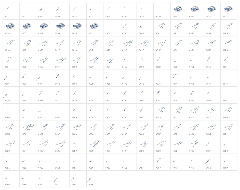 Hidasatie Bastirona DEMO VERSIO Italic Character Map
