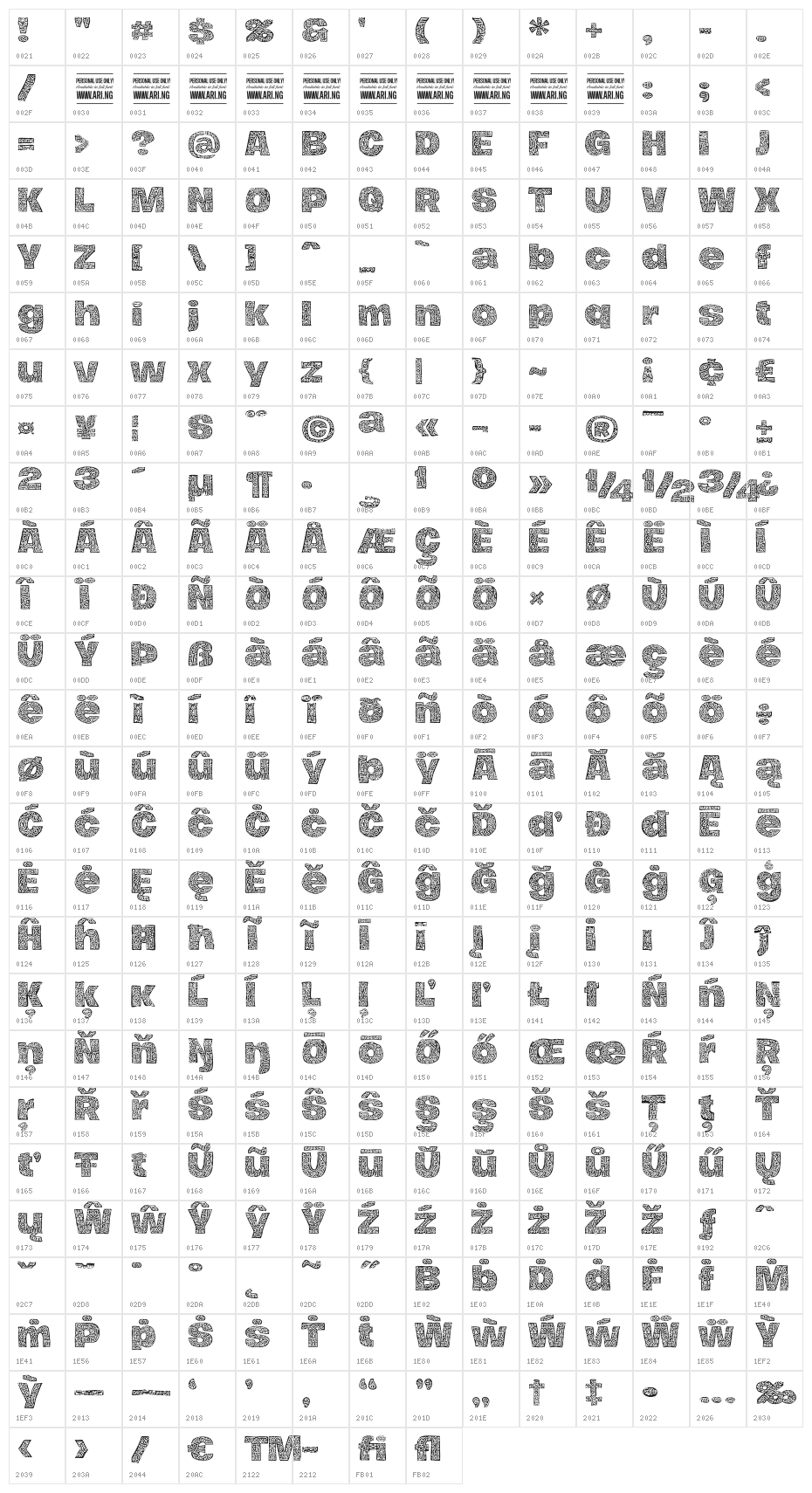 Hierograf Black PERSONAL USE Character Map