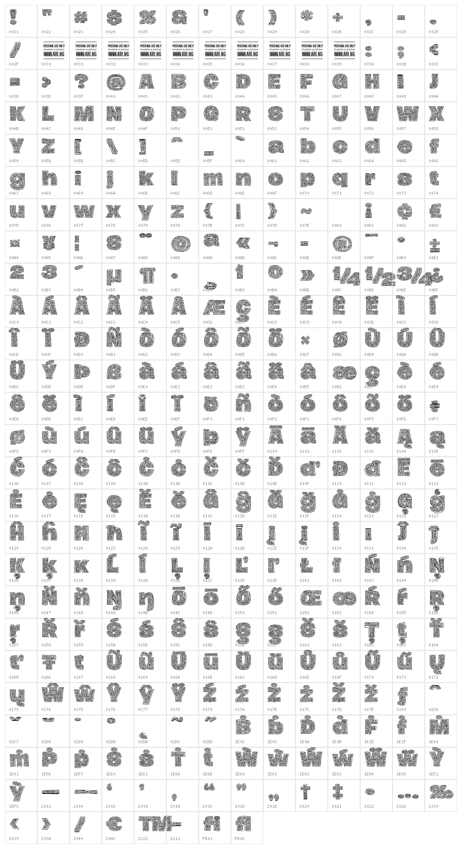 Hierograf PERSONAL USE Character Map