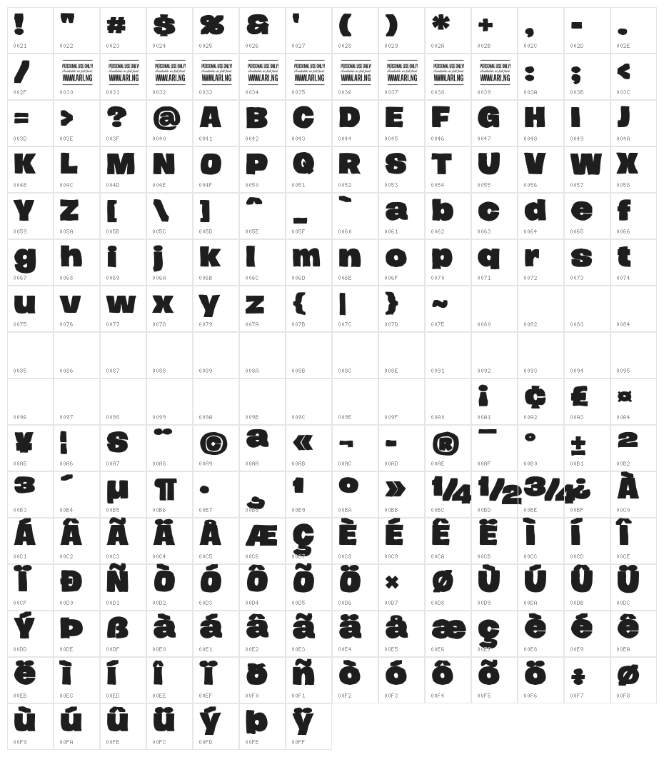 Hierograf Solid PERSONAL USE Character Map