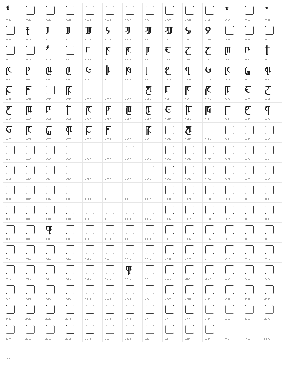 High Drowic Bold Character Map