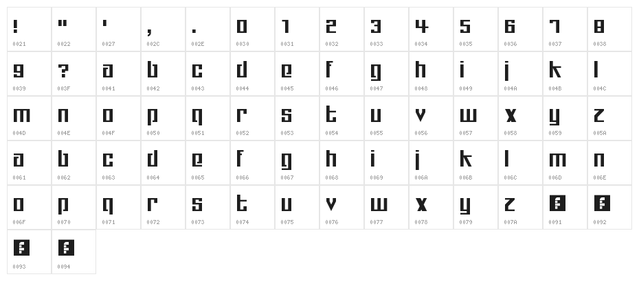 High Five Techno Regular Character Map