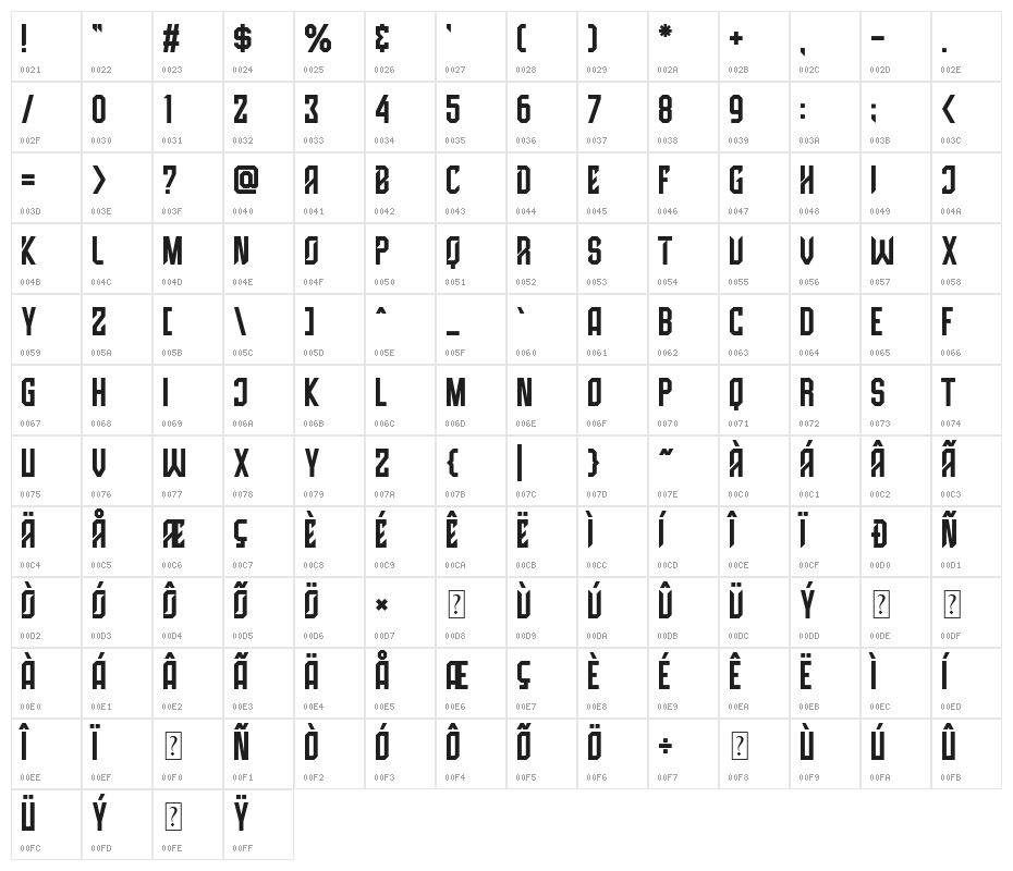 High Jersey Character Map