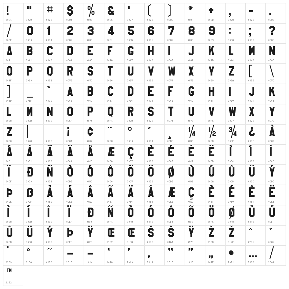 High School USA Sans Character Map