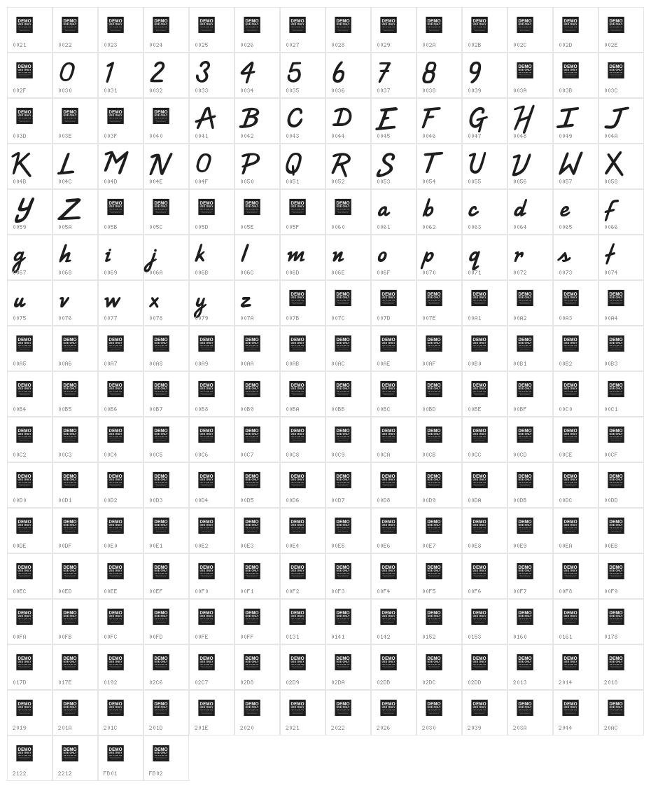 High Voltage Character Map
