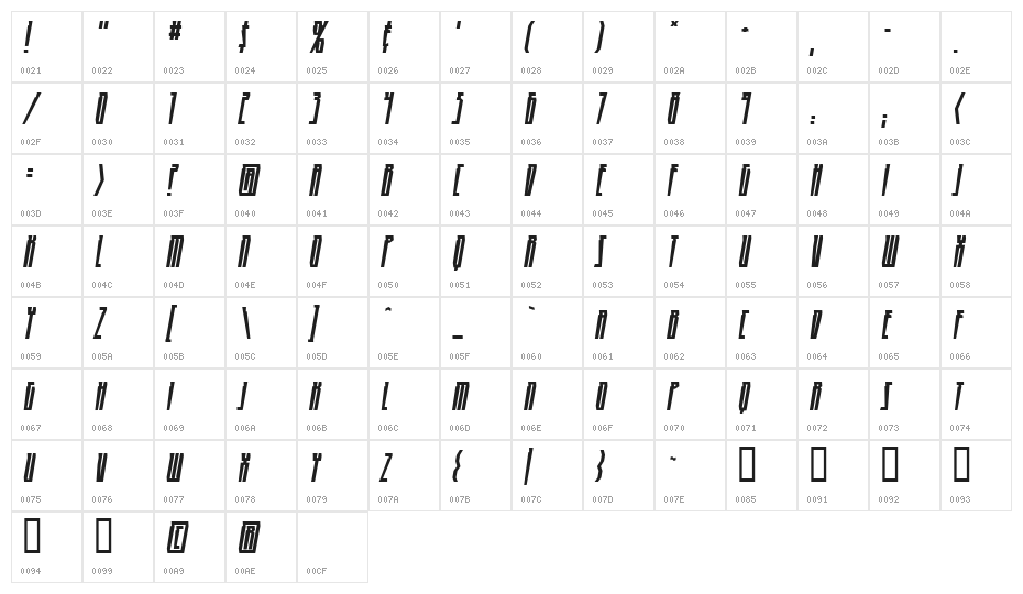HighRise BB Italic Character Map