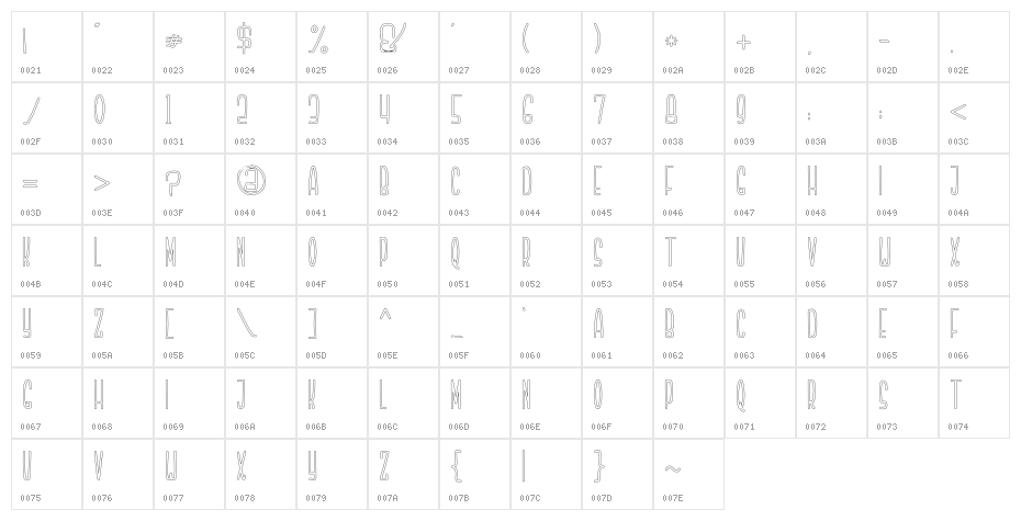 Highdream-Outline Character Map