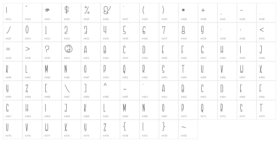 Highdream-Regular Character Map