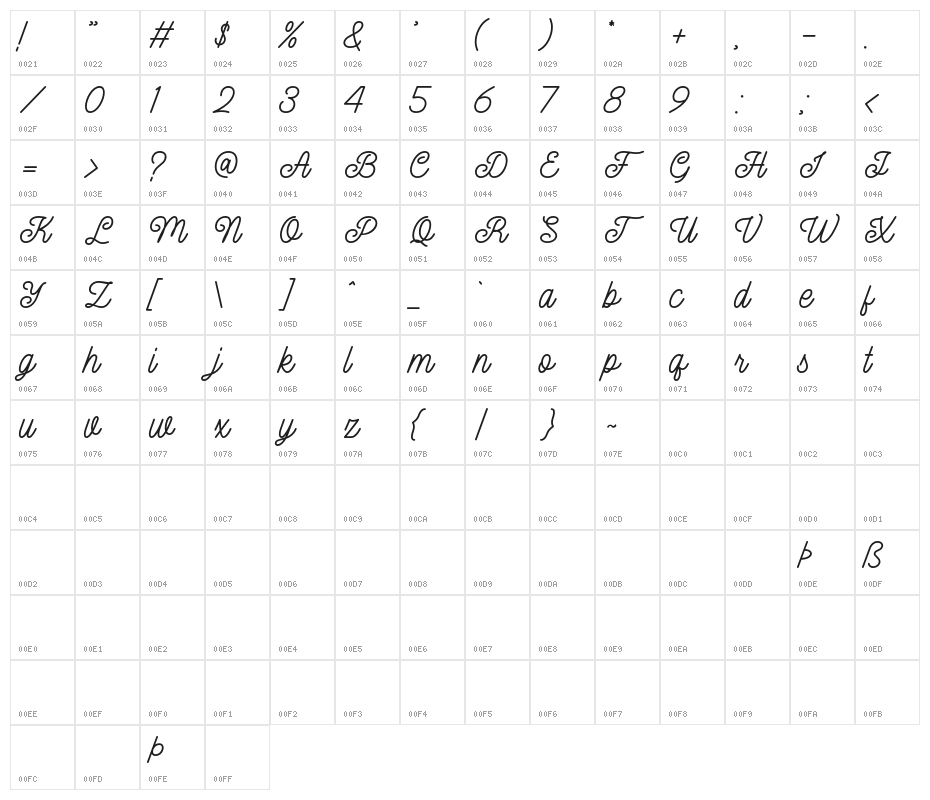 HigherMonday-Regular Character Map