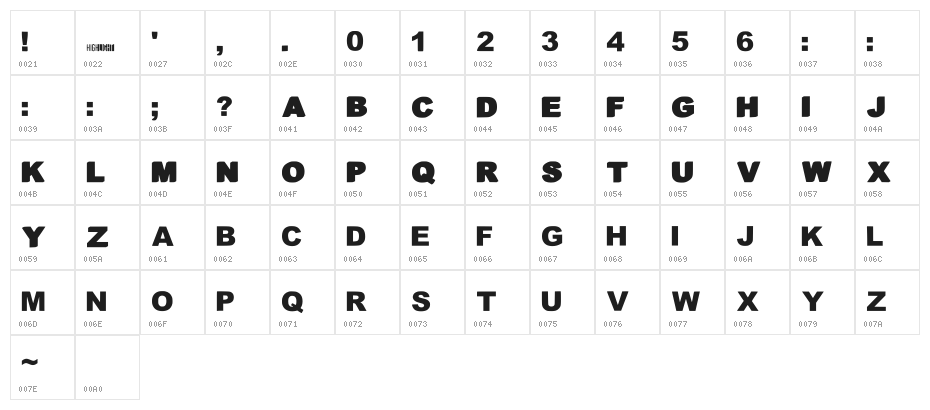 Highlight_shadowandsoli Regular Character Map