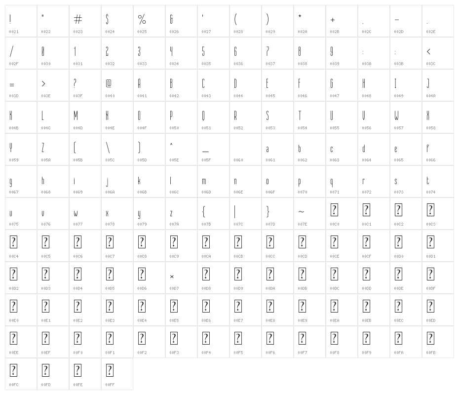 Highliner Light Character Map