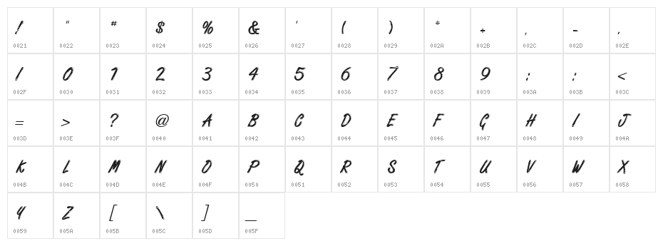 Highstakes Regular Character Map