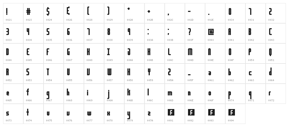 Highway Block Sans Regular Character Map