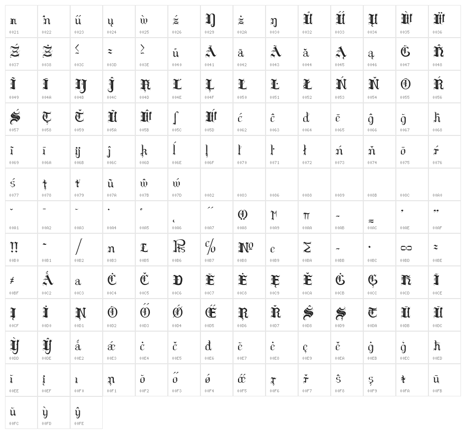 Hilda Sonnenschein Extra Characters Character Map