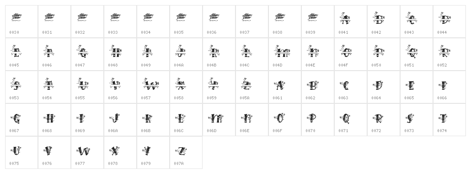 Hilens Flower Monogram Regular Character Map
