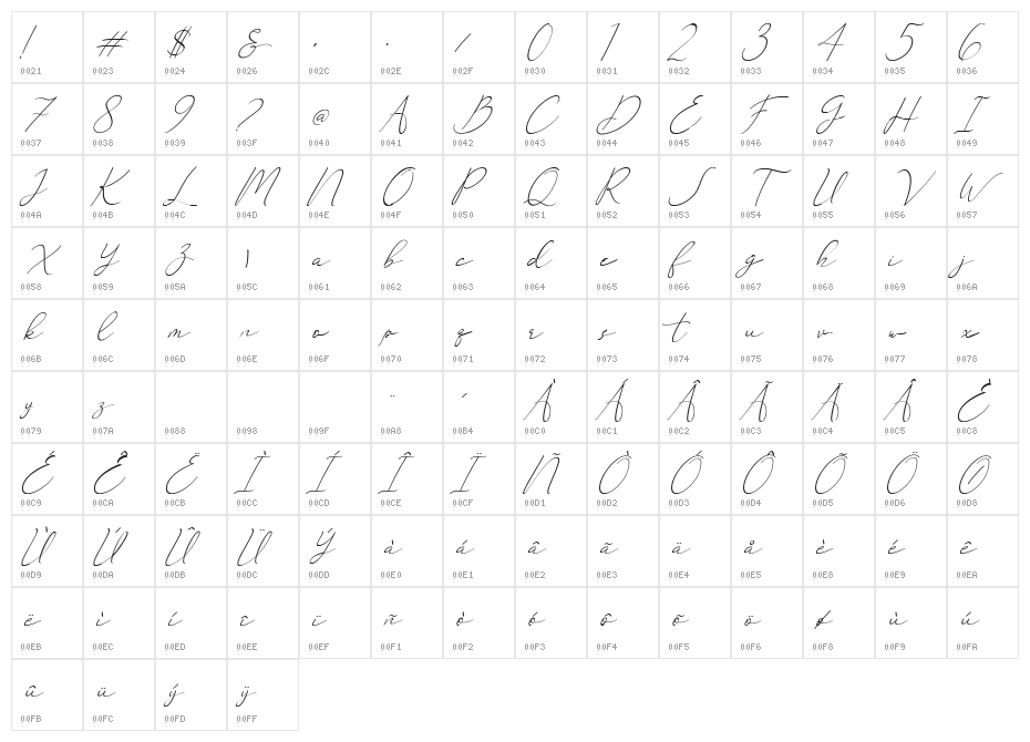 Hillary DEMO Regular Character Map