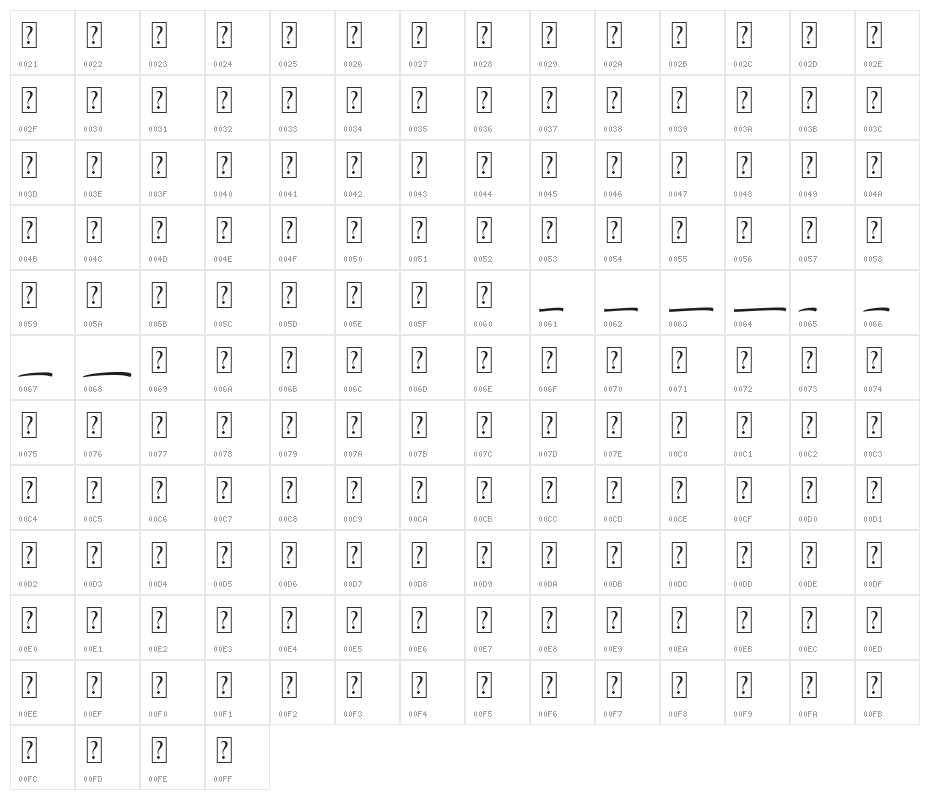 Hiluck Swash Italic Character Map