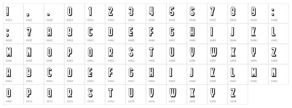 Hindenburg Condensed Shadow Regular Character Map