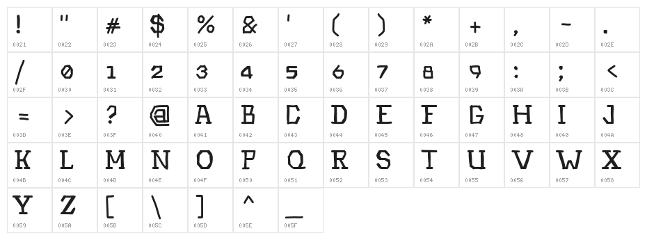 Hinwil Medium Character Map