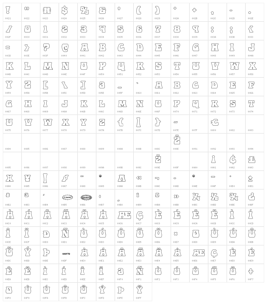 Hip Pocket Outline Character Map
