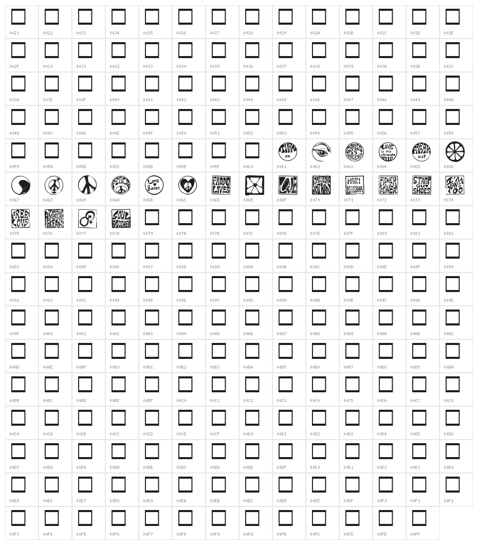 Hippy Stamp Character Map