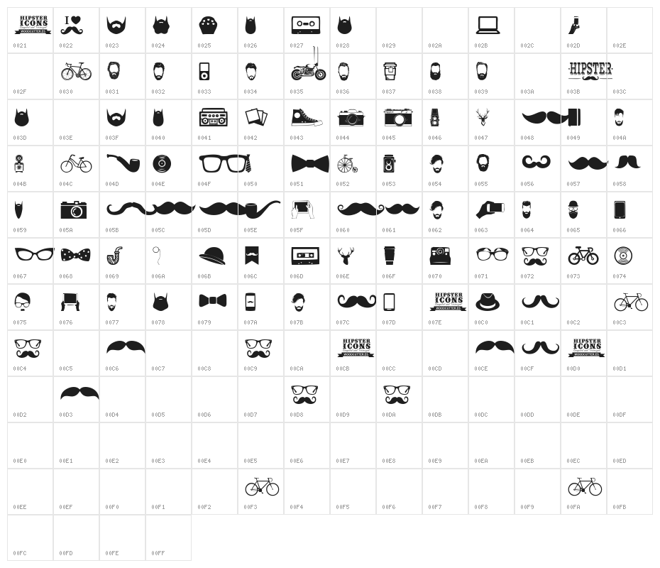 Hipster Icons Character Map
