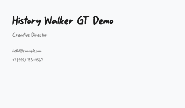 History Walker GT Demo Business Card