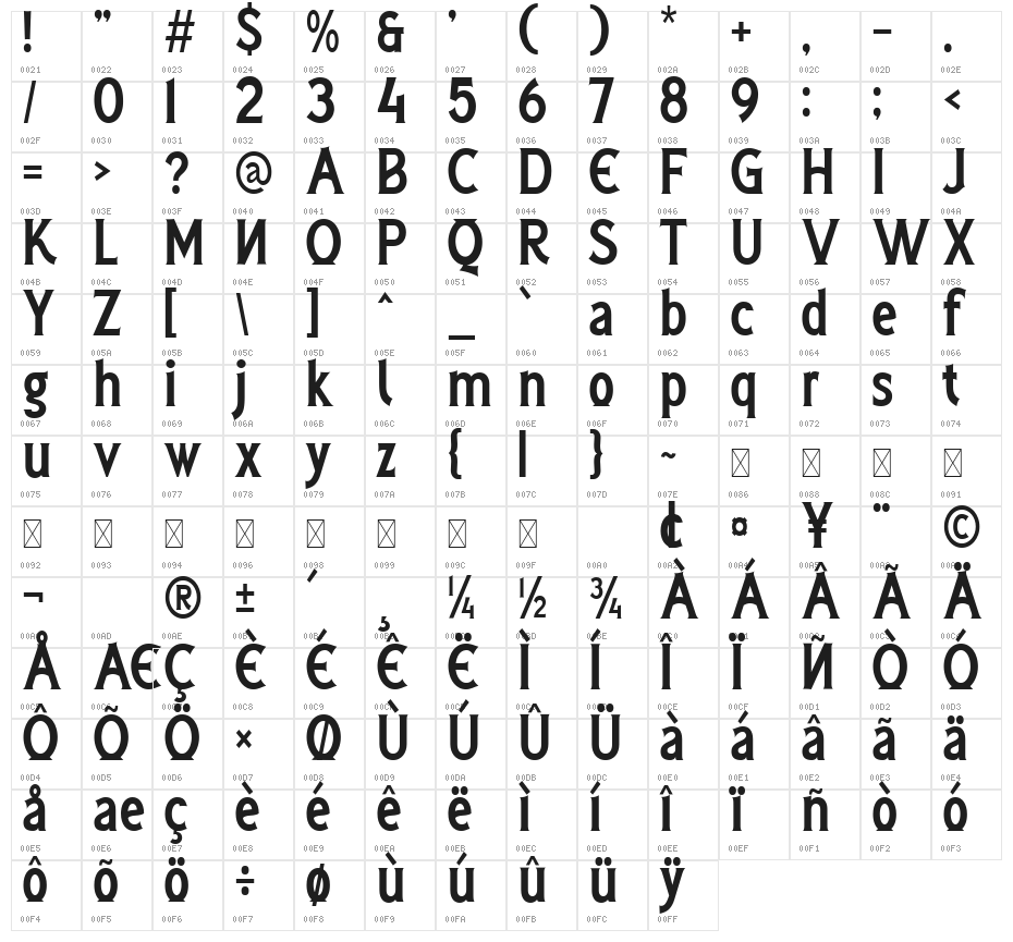 Hittamig Regular Character Map
