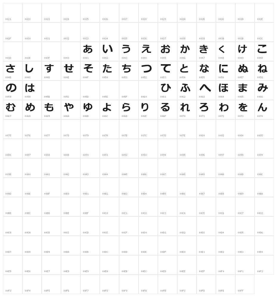 hiragana tfb Character Map