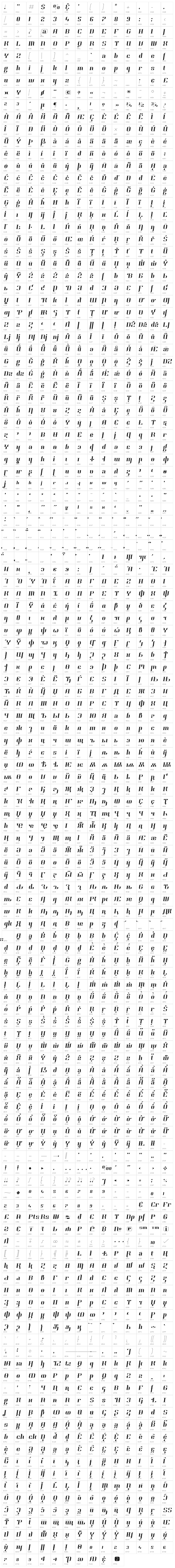 Hjet Italic Character Map