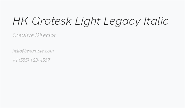HK Grotesk Light Legacy Italic Business Card
