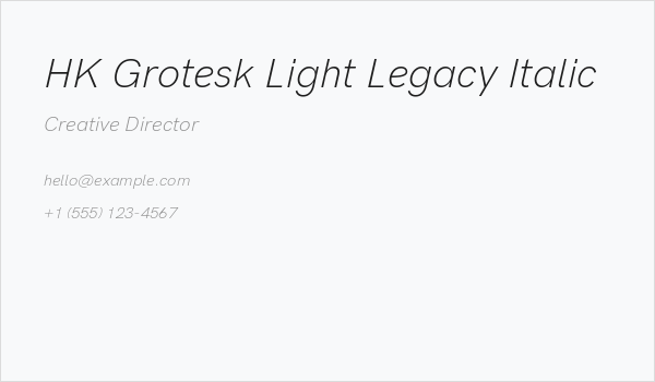 HK Grotesk Light Legacy Italic Business Card